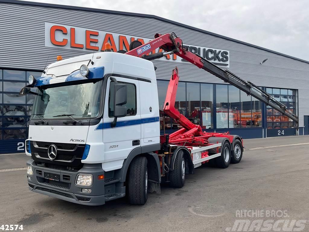 Mercedes-Benz Actros 3251 V8 8x2 HMF 26 Tonmeter laadkraan bouwj Hook lift trucks