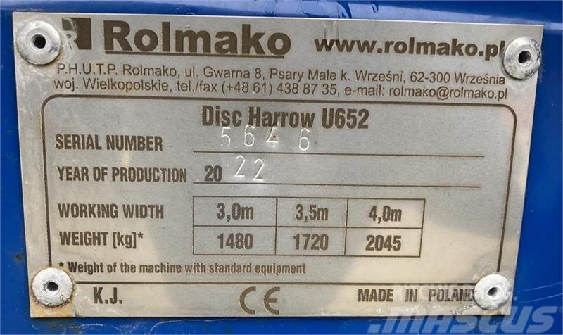 Rolmako U-652 Disc harrows