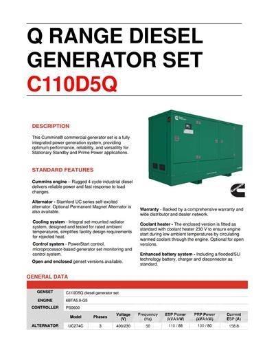 Cummins C110D5Q Dizel agregati