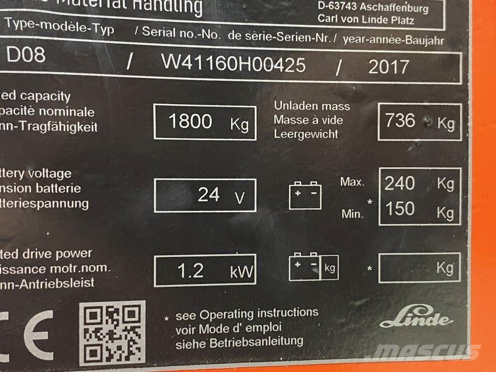 Linde D08 Ručni električni viličar