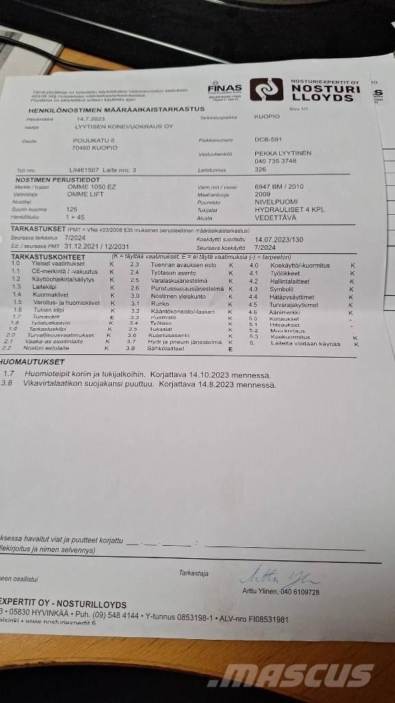 Ommelift 1050EZ Vučne prikolice se podiznom košarom