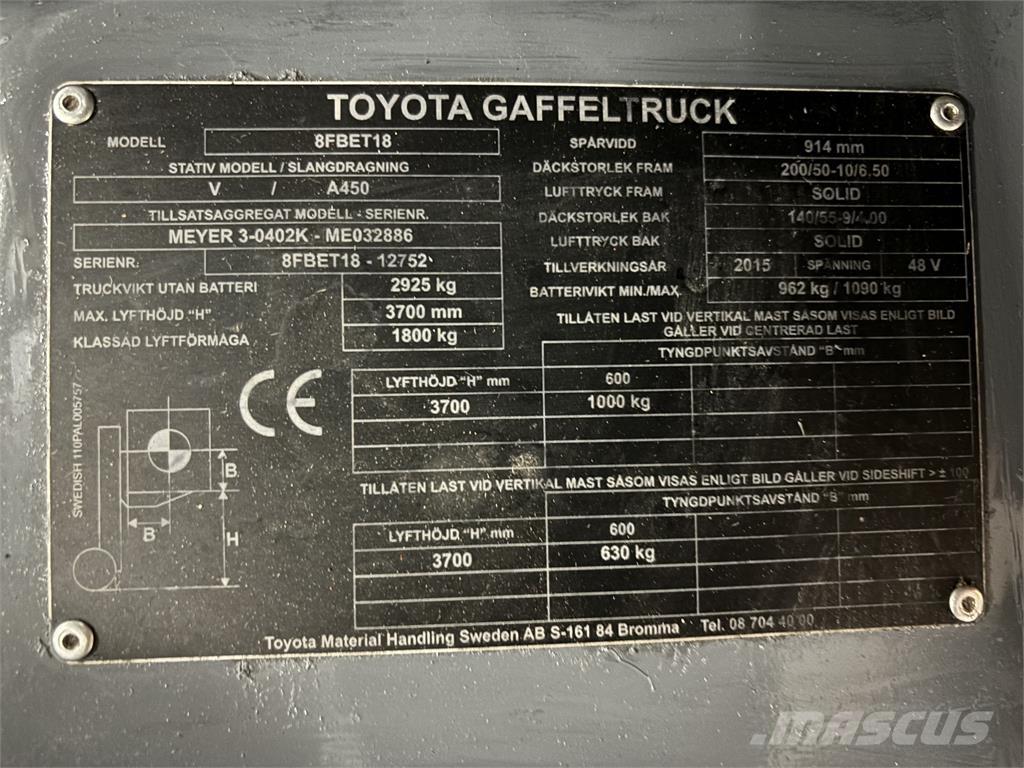 Toyota 8FBET18 Električni viličari