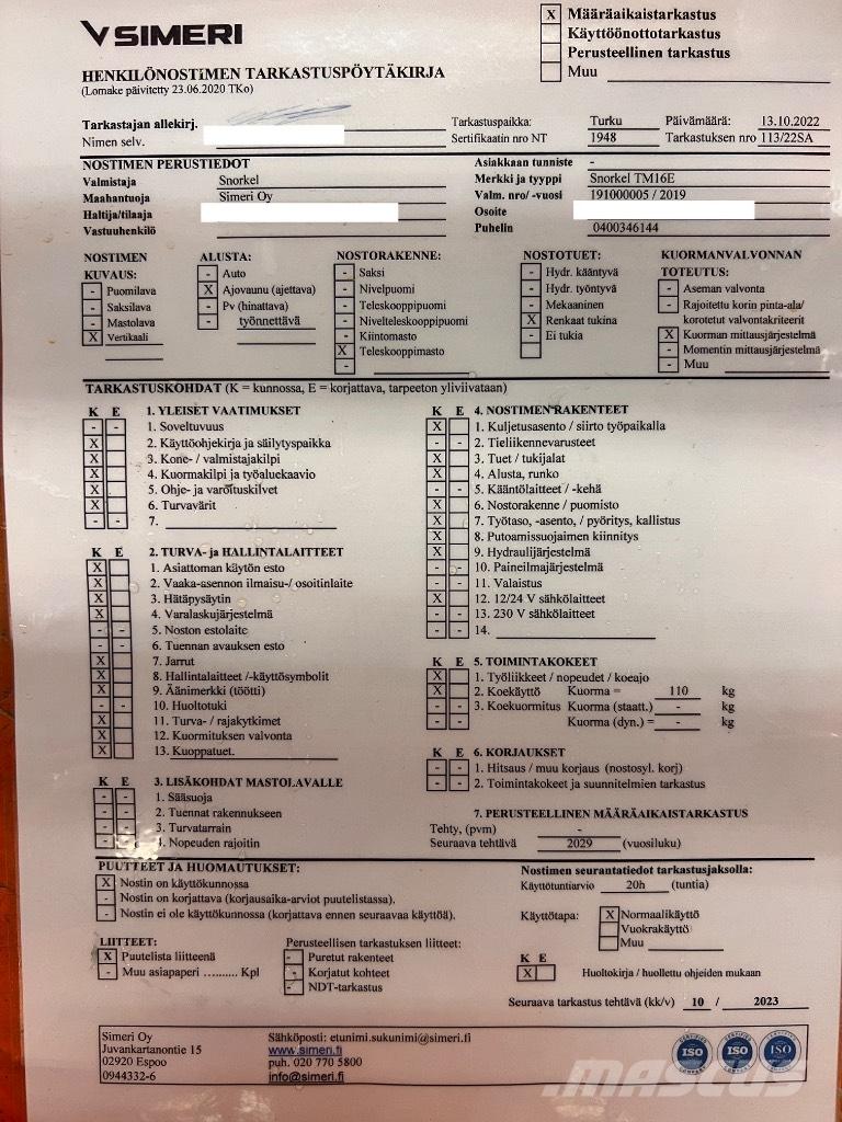 Snorkel tm 16E Škaraste platforme