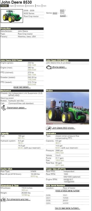 John Deere 8530 Traktori