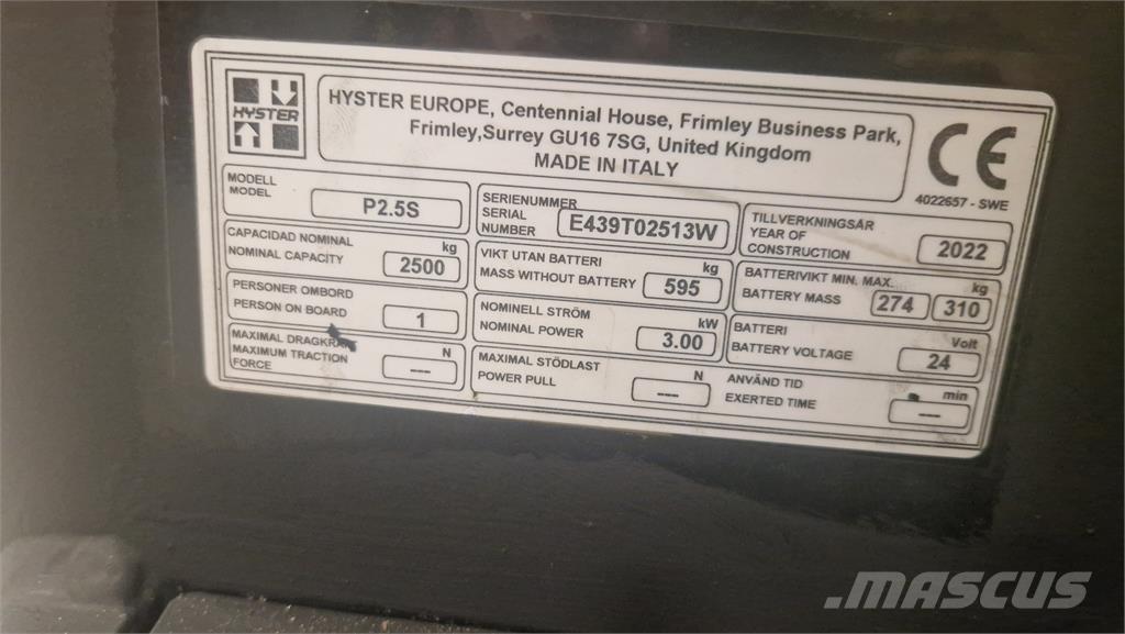 Hyster P2.5S Ručni električni viličar