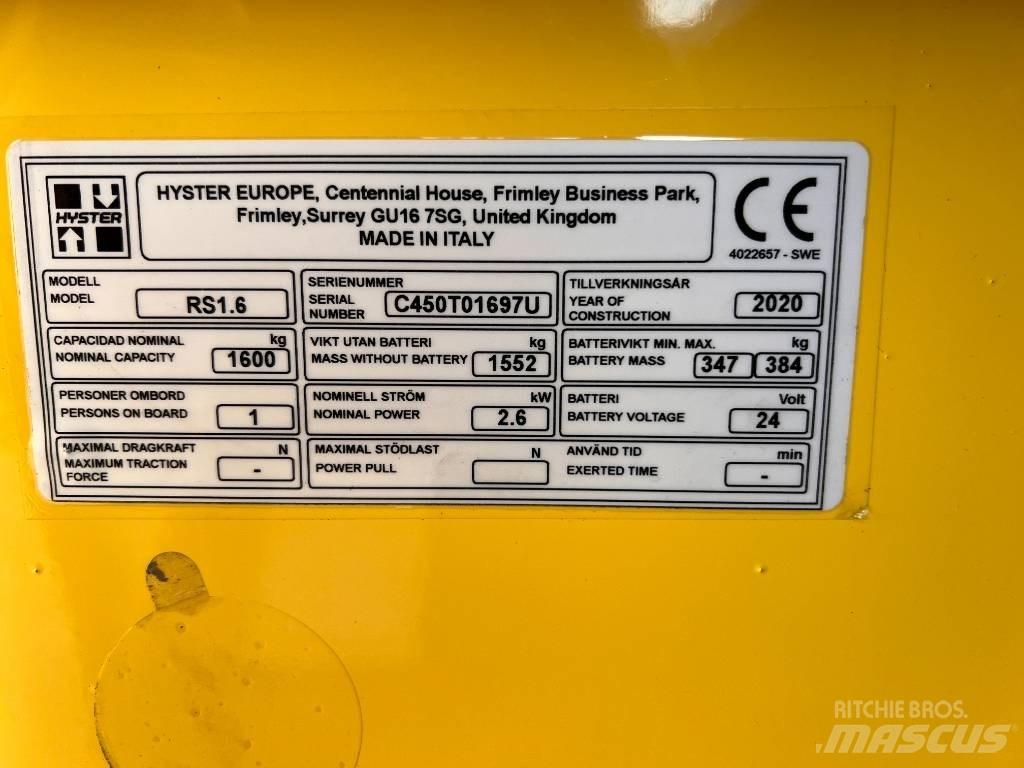 Hyster RS1.6 Samopogonski ručni viličari