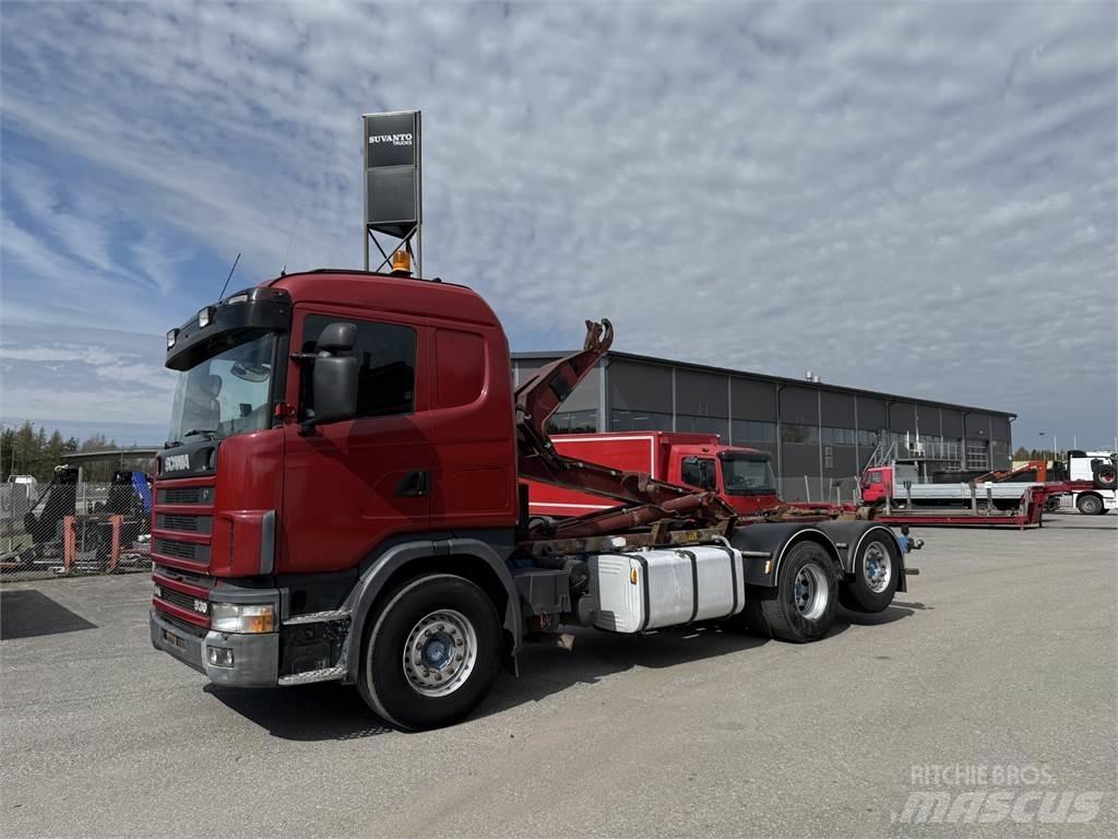 Scania R144 6X2 Rol kiper kamioni s kukama za dizanje