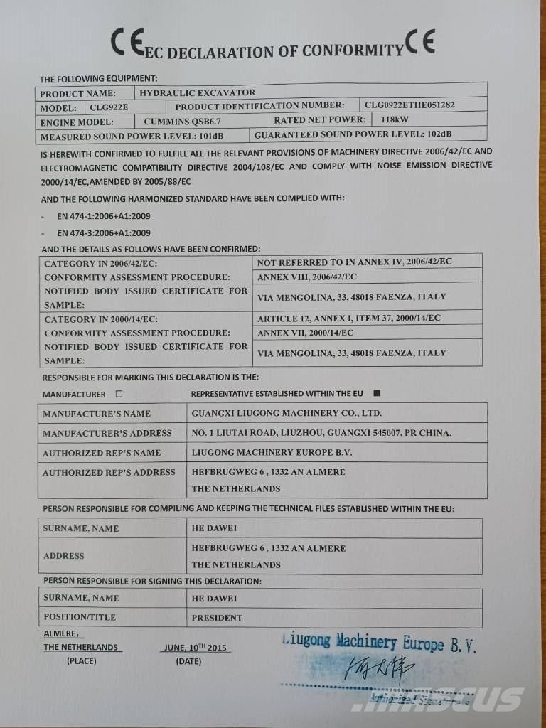 LiuGong CLG 922 E Bageri gusjeničari