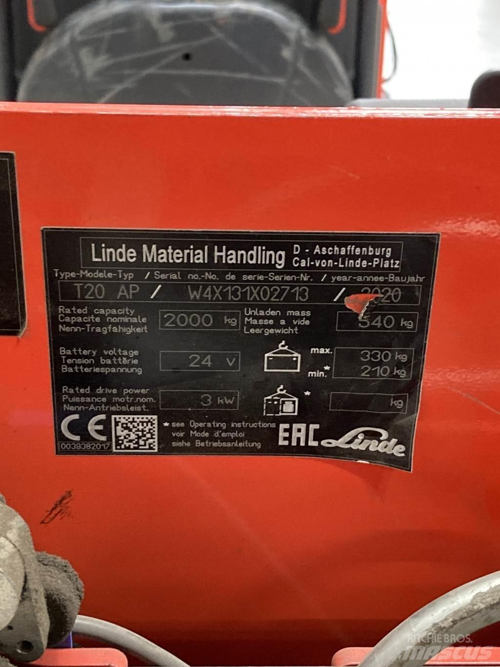 Linde T20AP kurz Nisko podizni električni viličar
