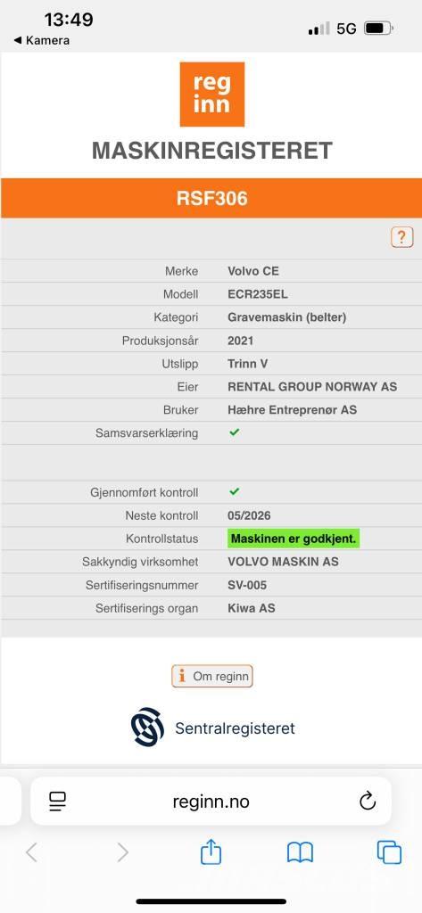 Volvo ECR 235 EL Bageri gusjeničari