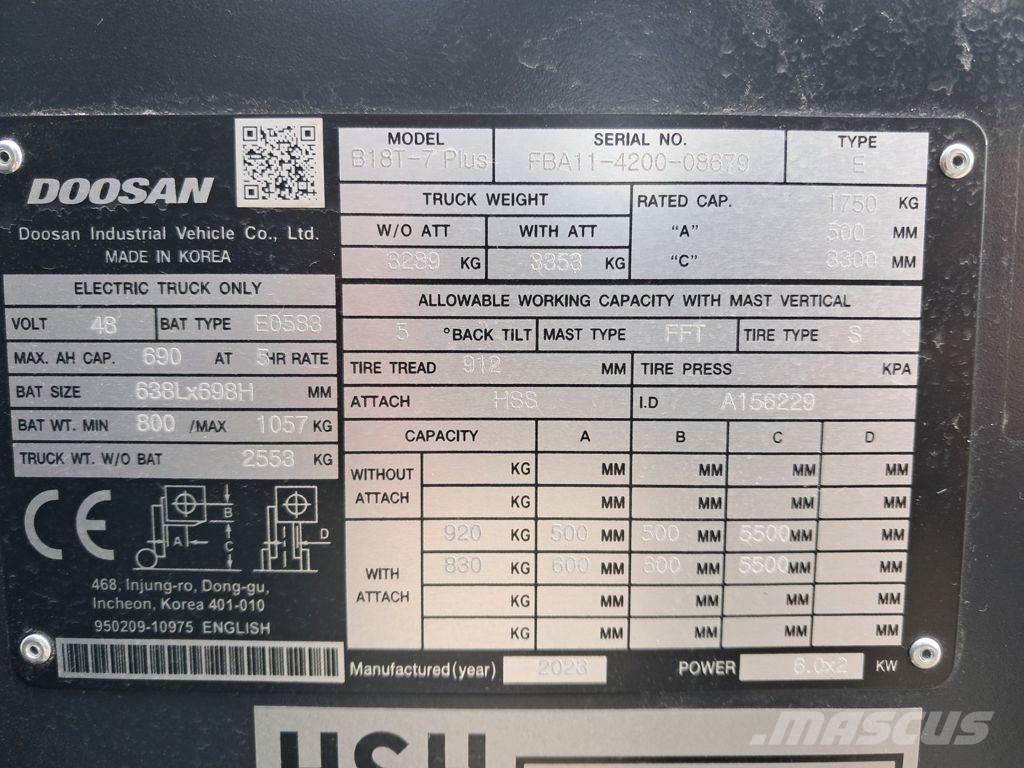 Doosan B18T-7 PLUS Električni viličari