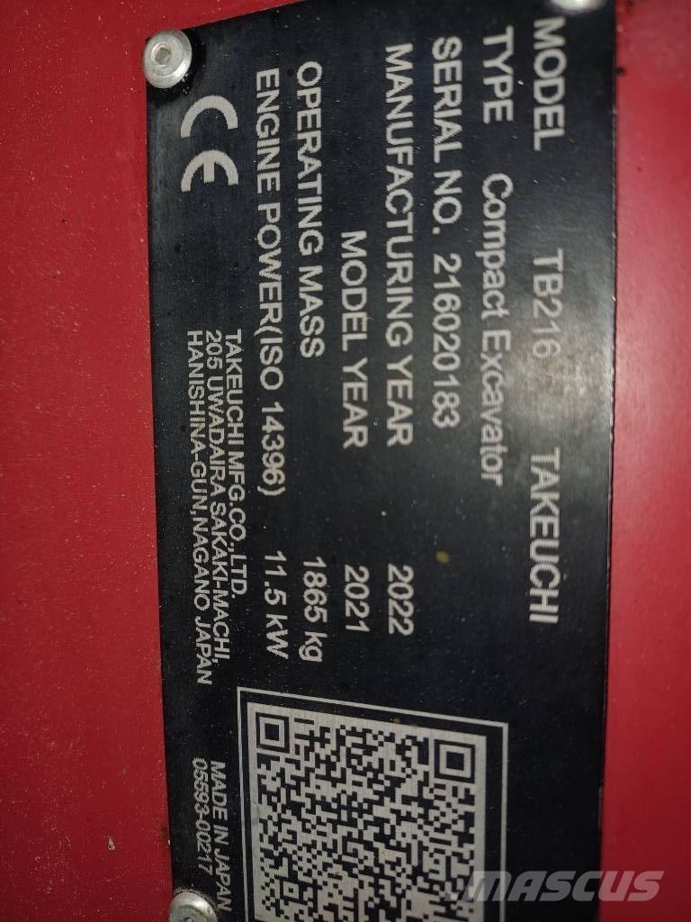 Takeuchi TB 216 Mini bageri <7t