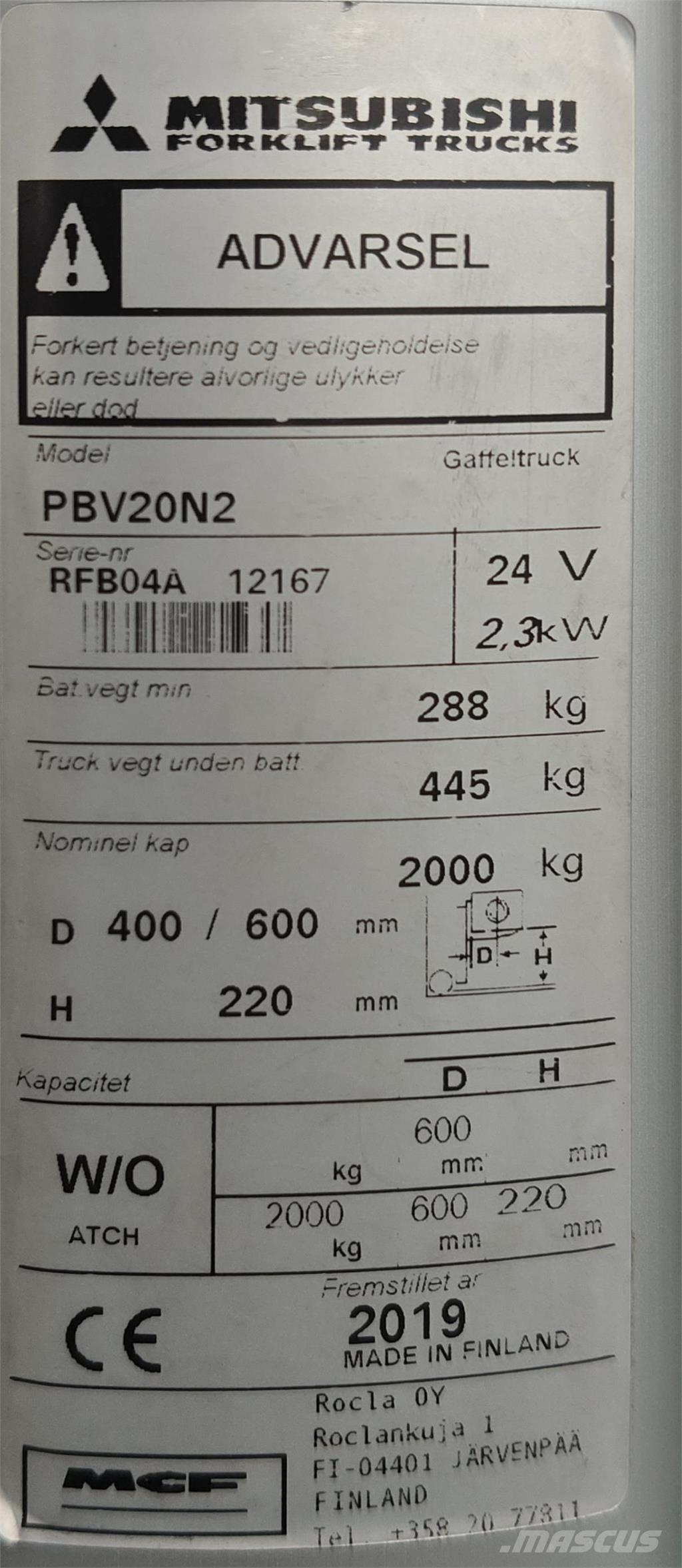Mitsubishi PBV20N2 Platformna kolica