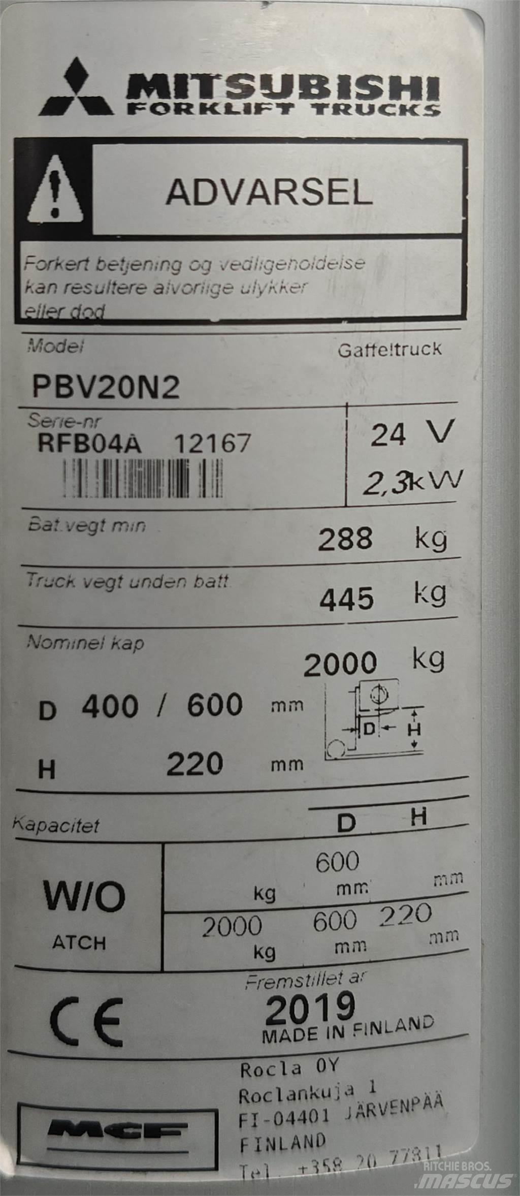 Mitsubishi PBV20N2 Viličari - ostalo