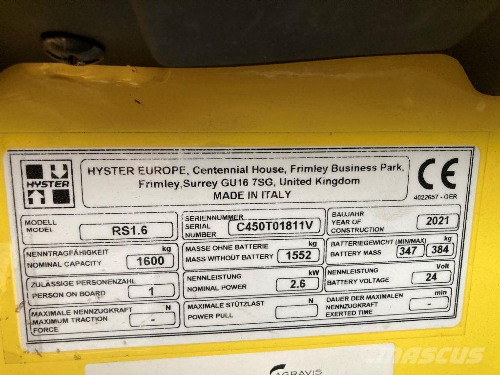 Hyster RS 1.6 IL Samopogonski ručni viličari