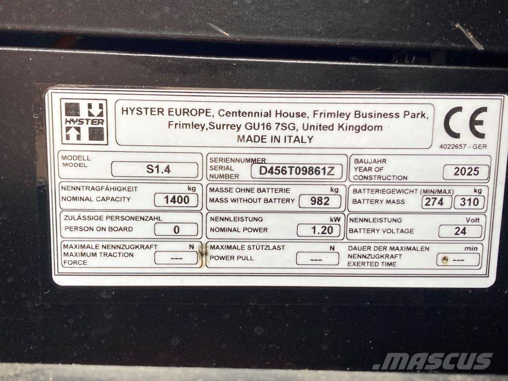 Hyster S 1.4 Ručni električni viličar