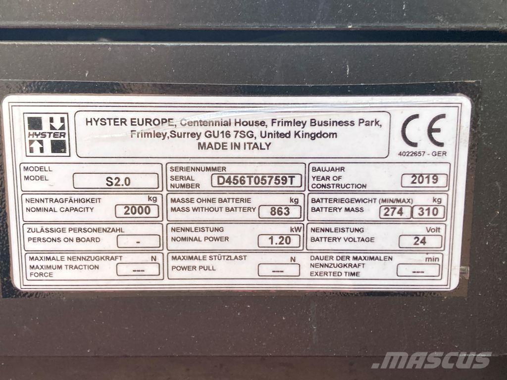 Hyster S 2.0 Ručni električni viličar