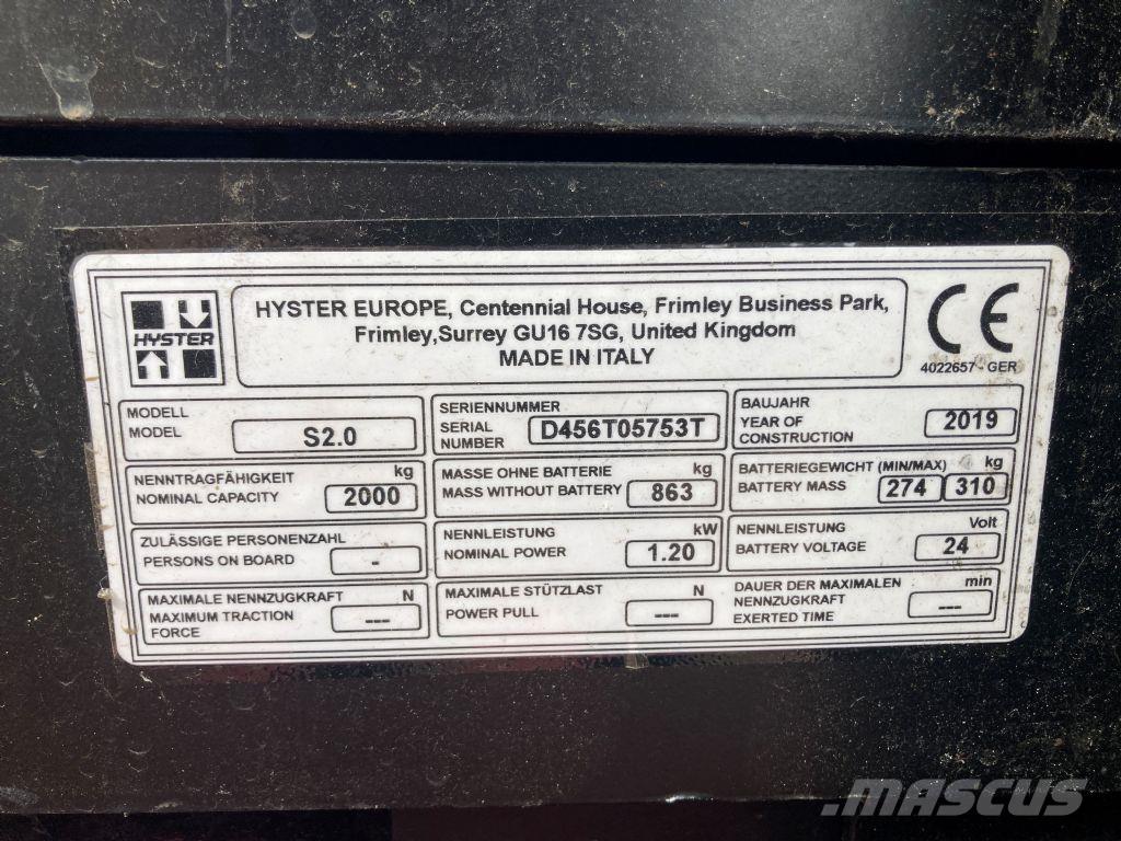 Hyster S 2.0 Ručni električni viličar