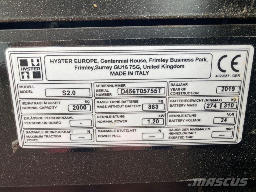 Hyster S 2.0 Ručni električni viličar