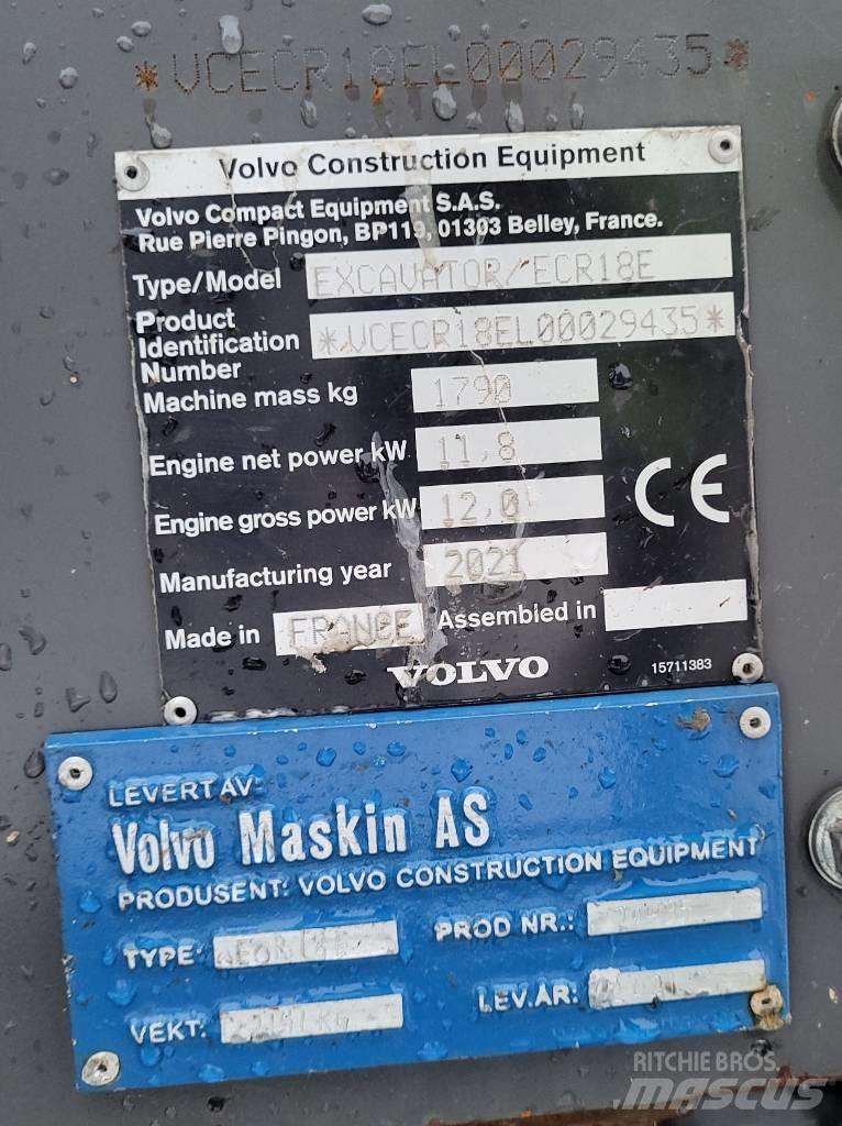 Volvo ECR18E Mini bageri <7t