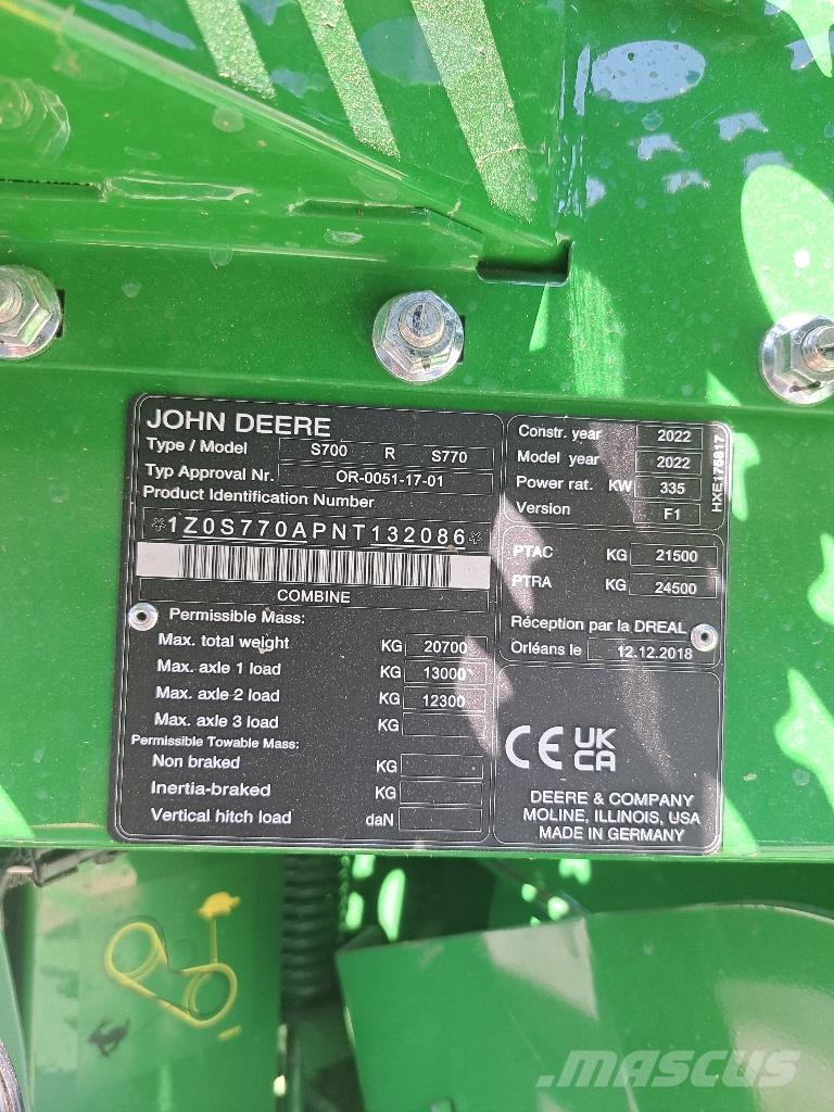John Deere S 770 Kombajni