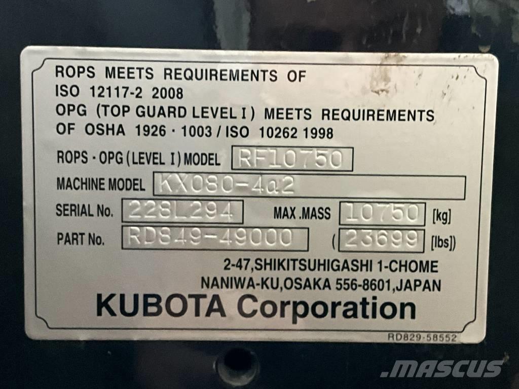 Kubota KX 080-4 A 2 Kabine i unutrašnjost