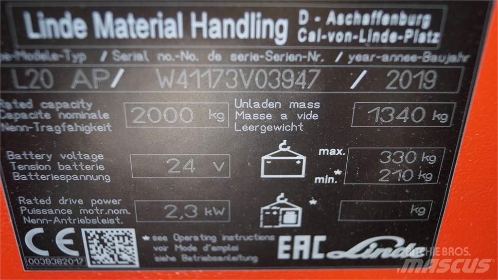 Linde L20APi Ručni električni viličar