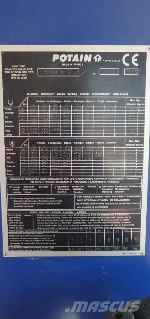 Potain MD265 Toranjski kranovi