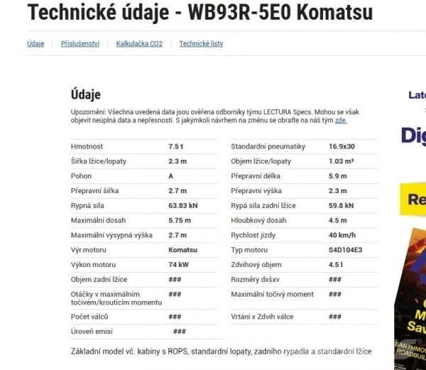 Komatsu WB 93 R Utovarni rovokopači
