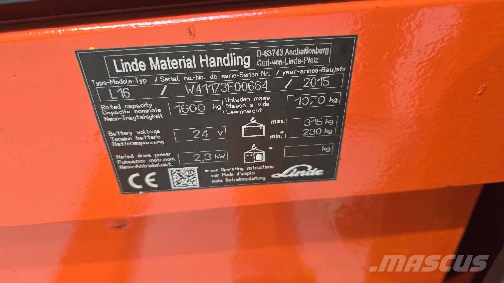 Linde L 16 Ručni električni viličar