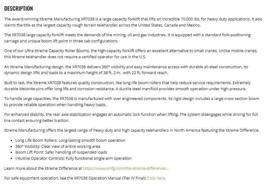 Xtreme MFG XR7038 Teleskopski viličari