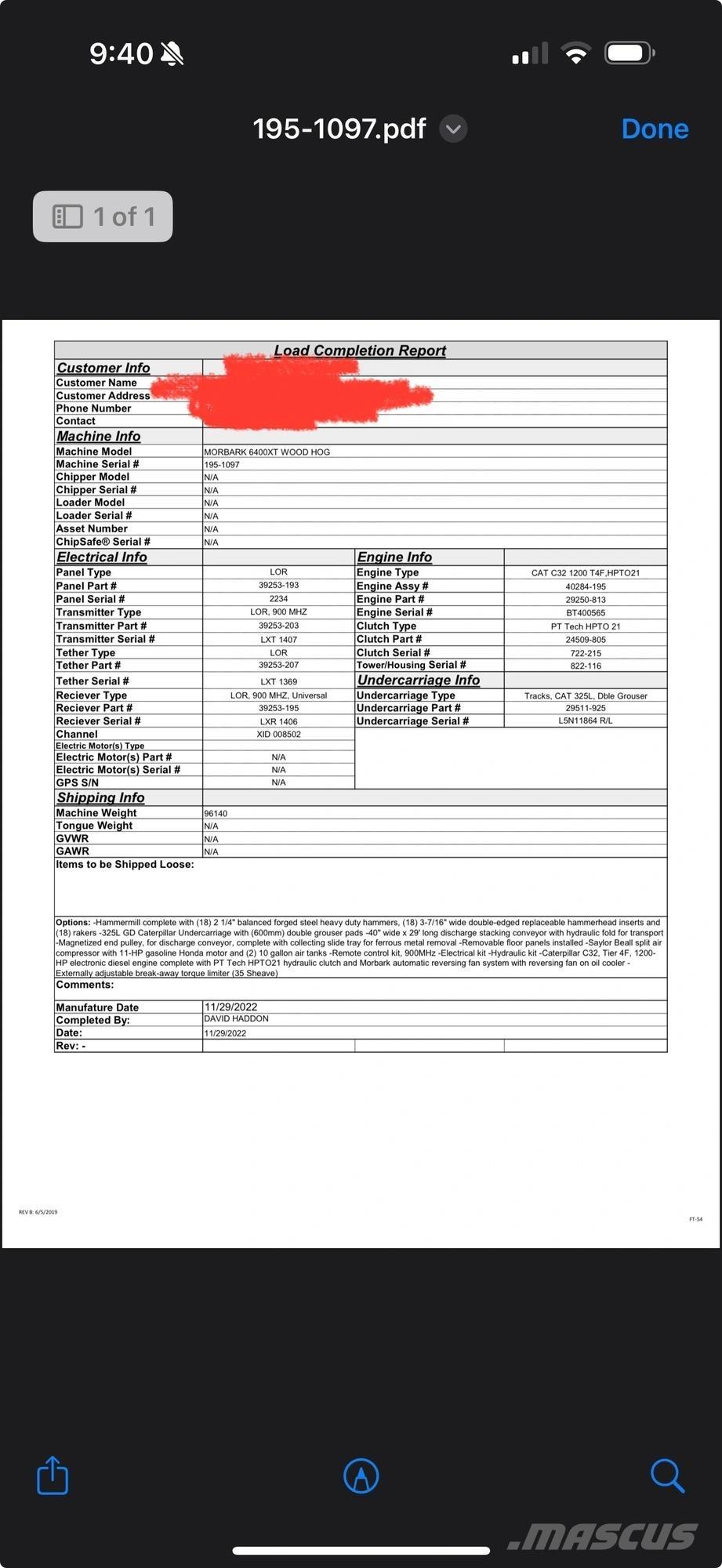 Morbark 6400XT Ostale komponente