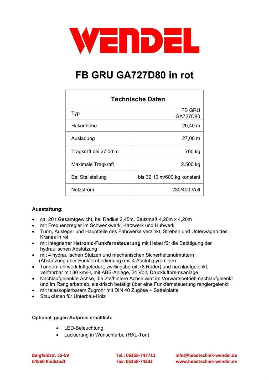 FB GRU GA727D80 Toranjski kranovi