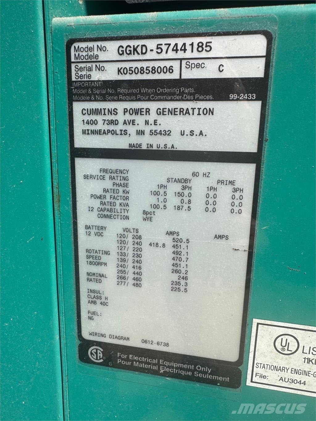 Cummins 150kW Plinski agregati
