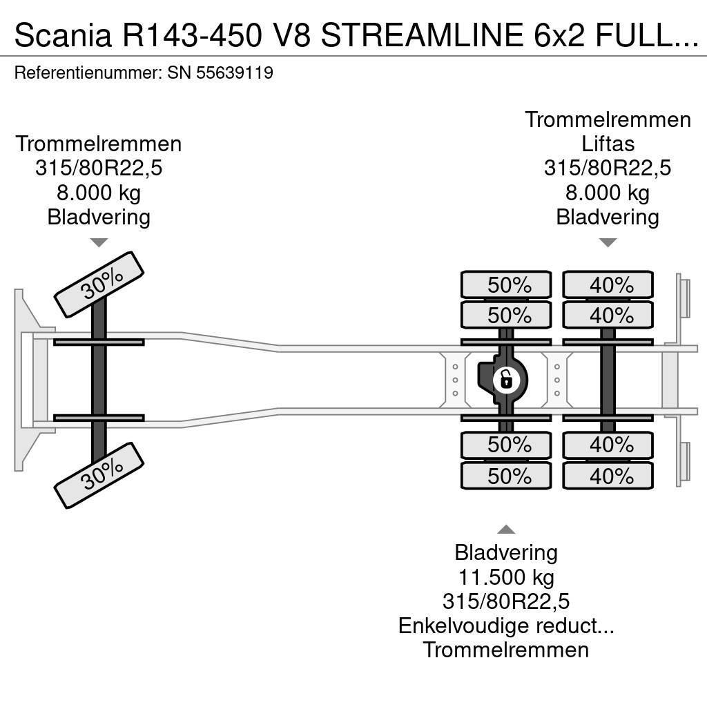 Scania R143-450 V8 STREAMLINE 6x2 FULL STEEL KIPPER (MANU Kiper kamioni