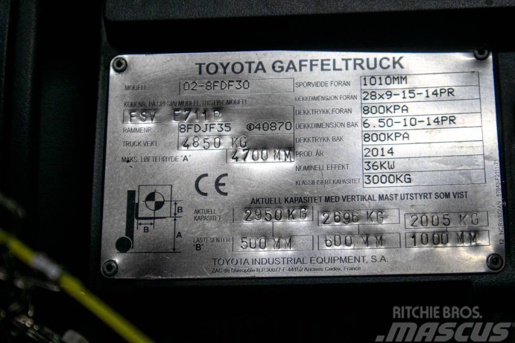 Toyota 02-8FDF30,dieselmotviktstruck med 4700 mm lyfthöjd Dizelski viličari