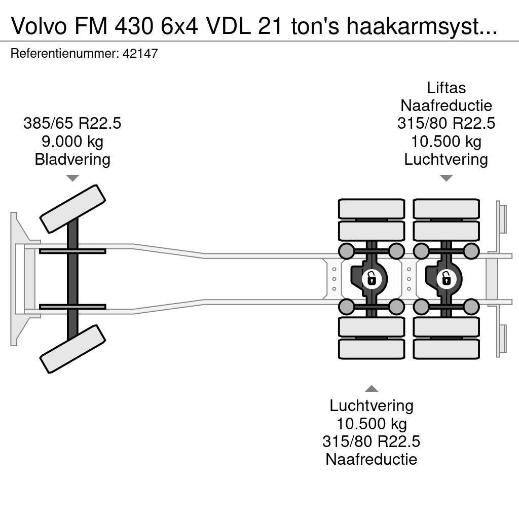 Volvo FM 430 6x4 VDL 21 ton's haakarmsysteem + Hefbare a Rol kiper kamioni s kukama za dizanje