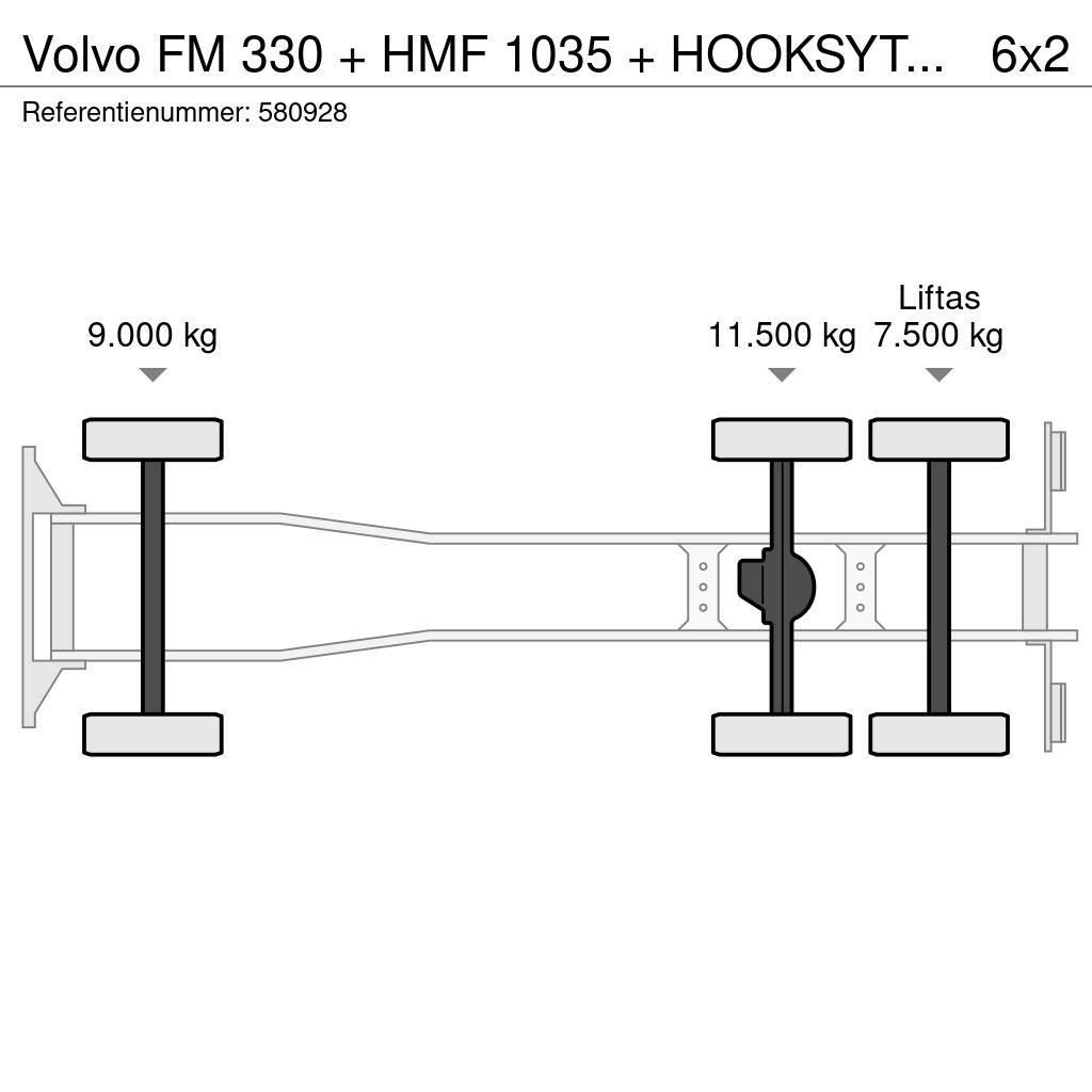 Volvo FM 330 + HMF 1035 + HOOKSYTEM HYVA + EURO 5 + 6X2 Rol kiper kamioni s kukama za dizanje