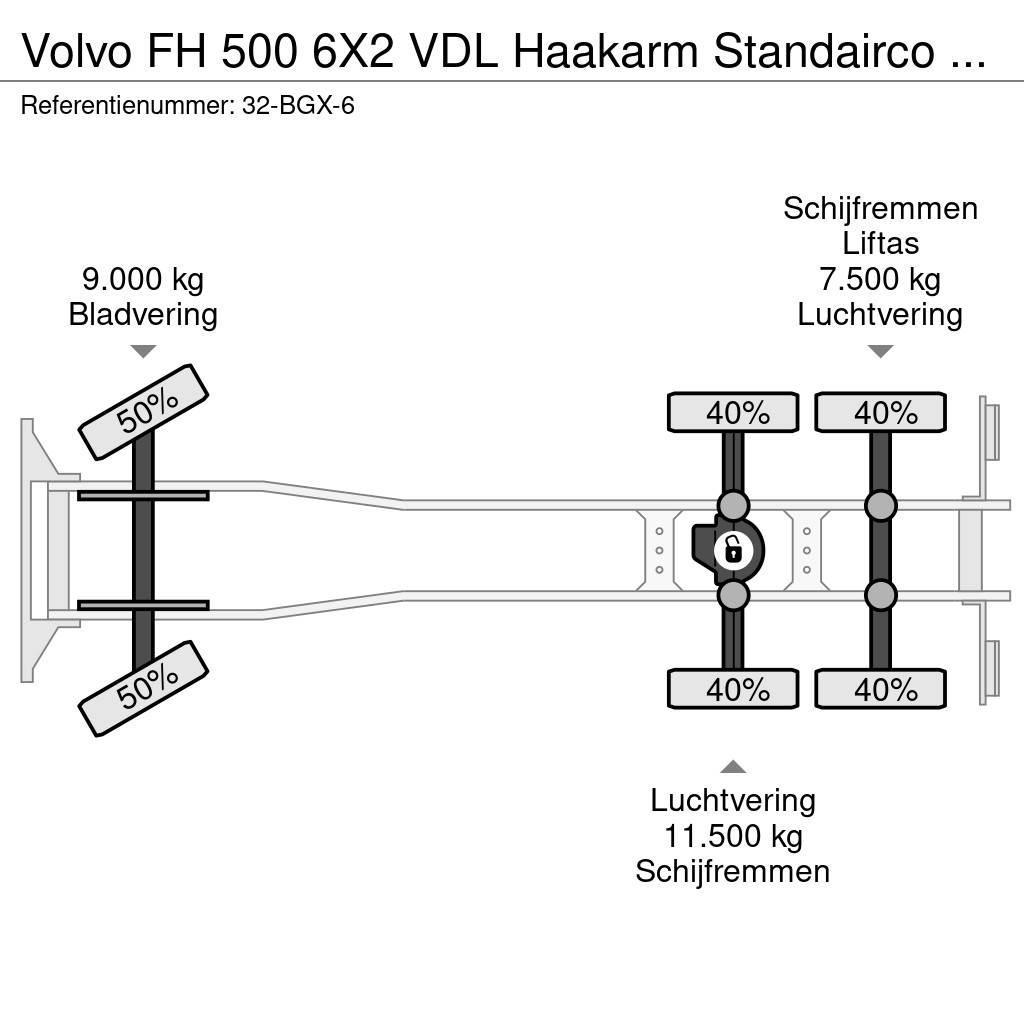 Volvo FH 500 6X2 VDL Haakarm Standairco 9T Vooras NL Tru Rol kiper kamioni s kukama za dizanje