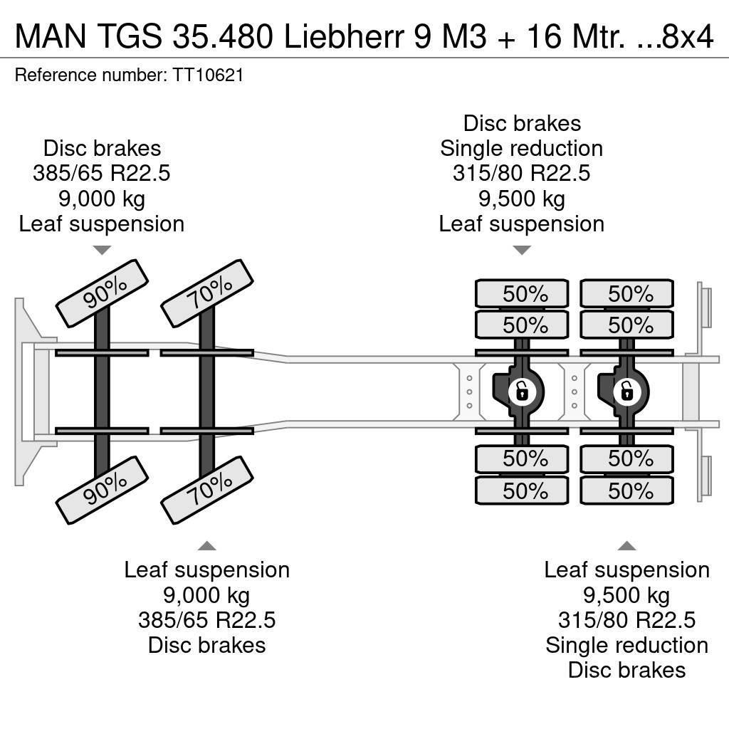 MAN TGS 35.480 Liebherr 9 M3 + 16 Mtr. Belt/Band/Förde Kamioni mikseri za beton