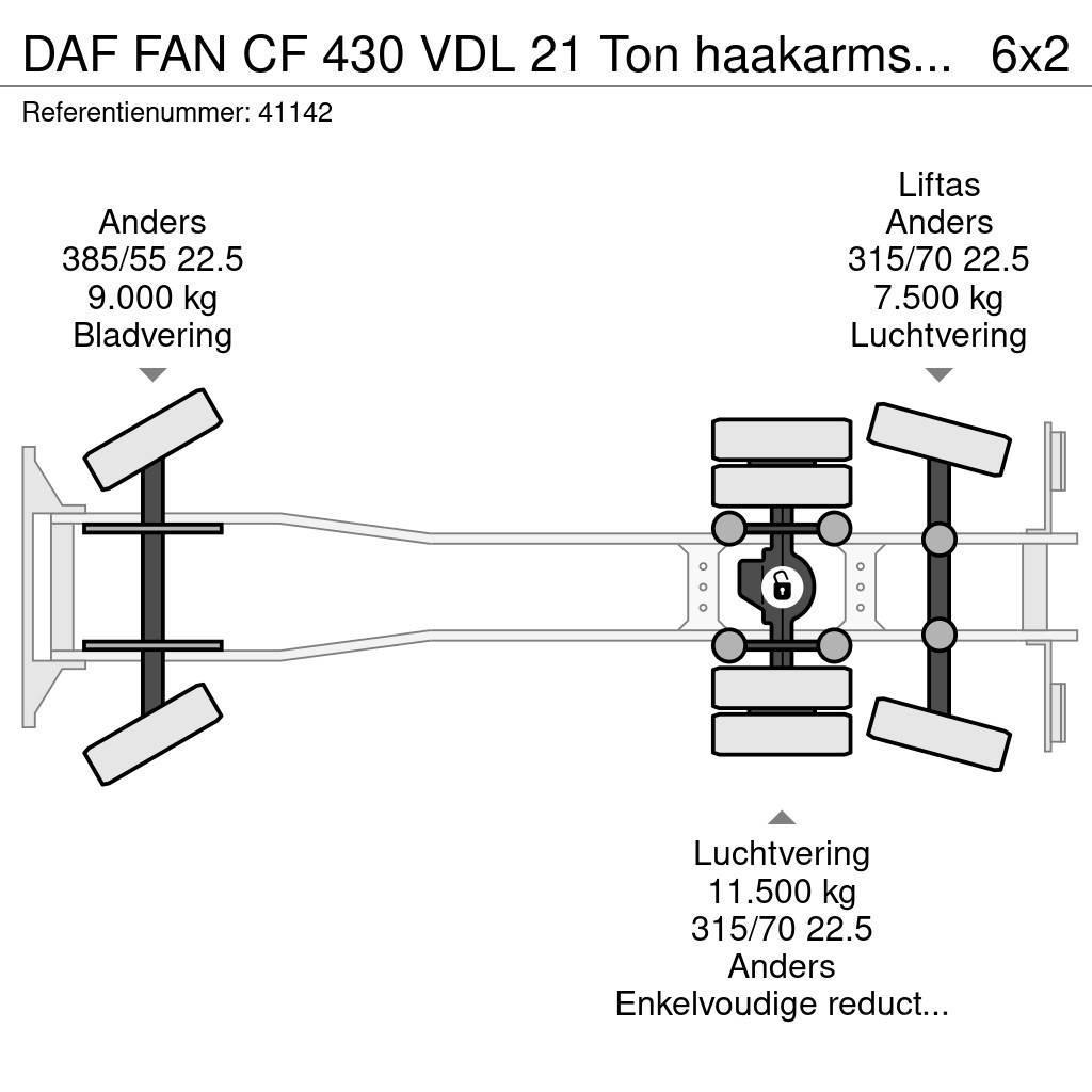 DAF FAN CF 430 VDL 21 Ton haakarmsysteem Rol kiper kamioni s kukama za dizanje