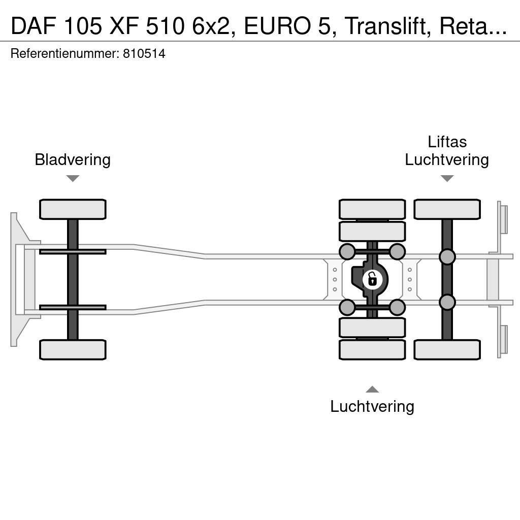 DAF 105 XF 510 6x2, EURO 5, Translift, Retarder, Manua Rol kiper kamioni s kukama za dizanje