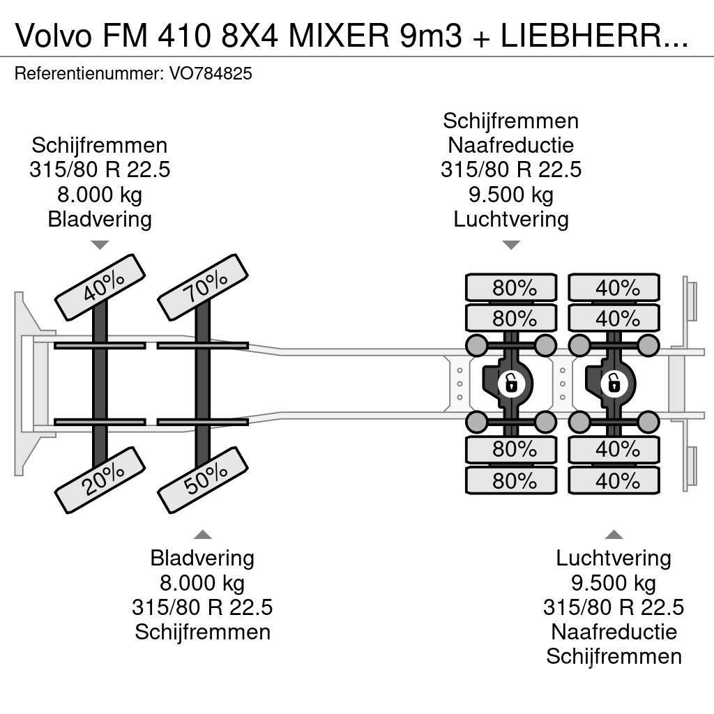 Volvo FM 410 8X4 MIXER 9m3 + LIEBHERR CONVEYOR BELT Kamioni mikseri za beton