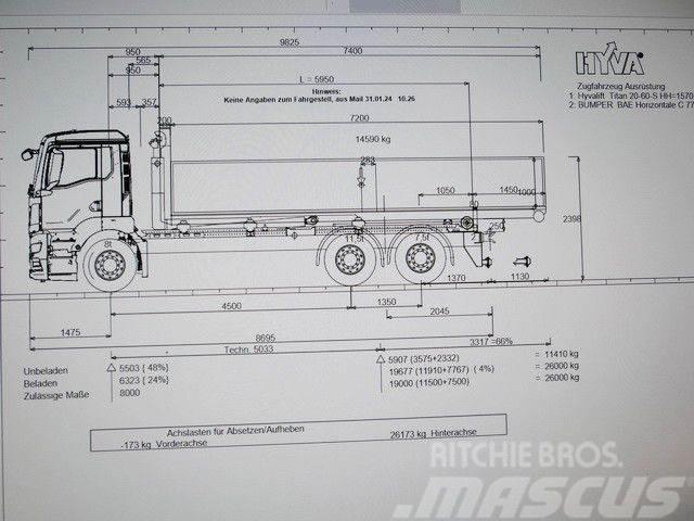 MAN 26.480 GS BL 6x2, Hyva Titan 20960-S, Klima Rol kiper kamioni s kukama za dizanje