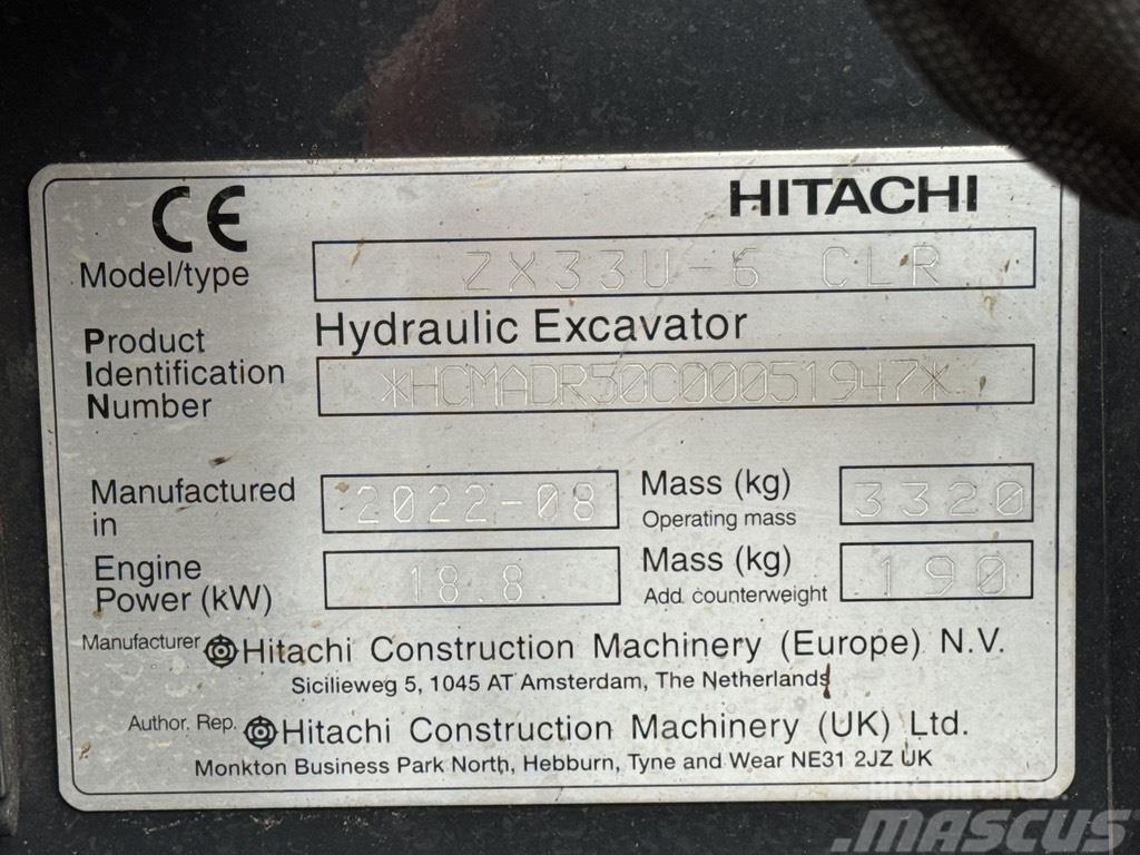 Hitachi ZX 33 U-6 Mini bageri <7t