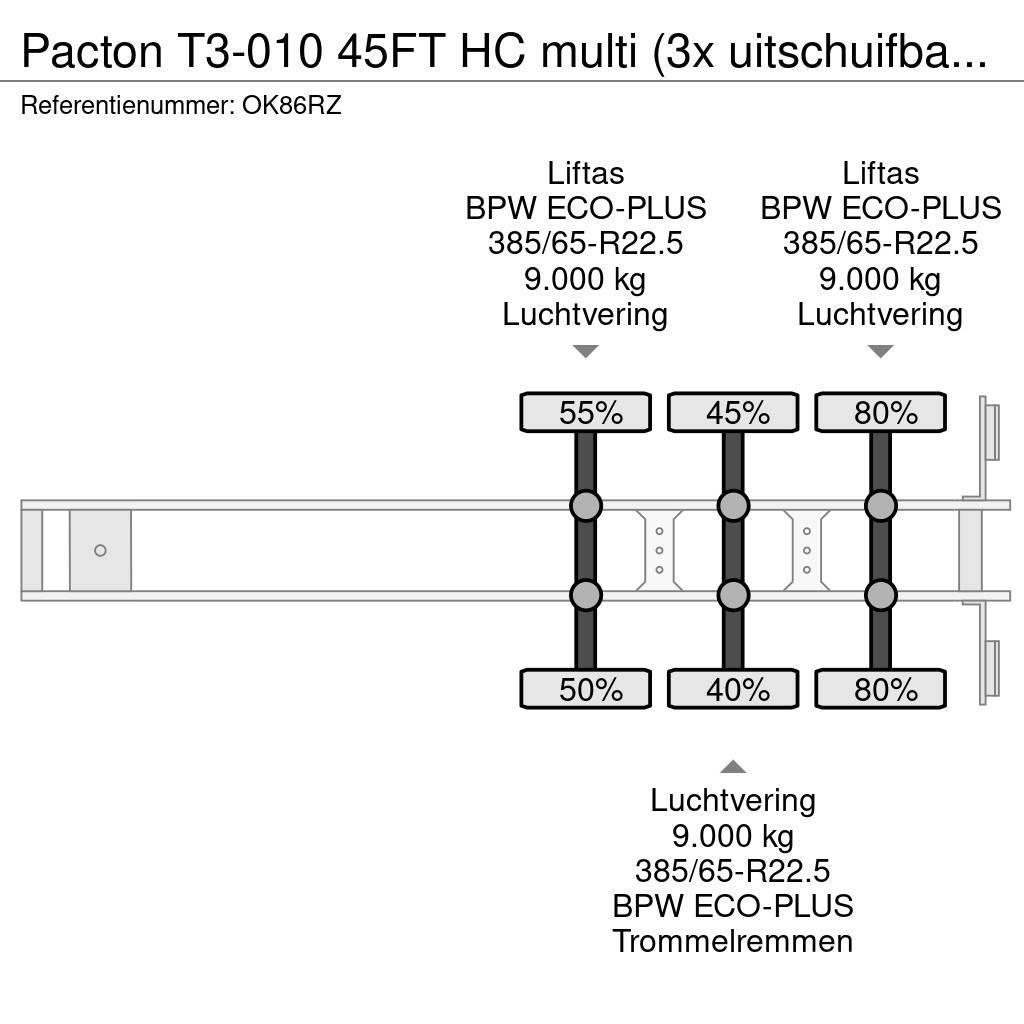 Pacton T3-010 45FT HC multi (3x uitschuifbaar), 2x liftas Kontejnerske poluprikolice
