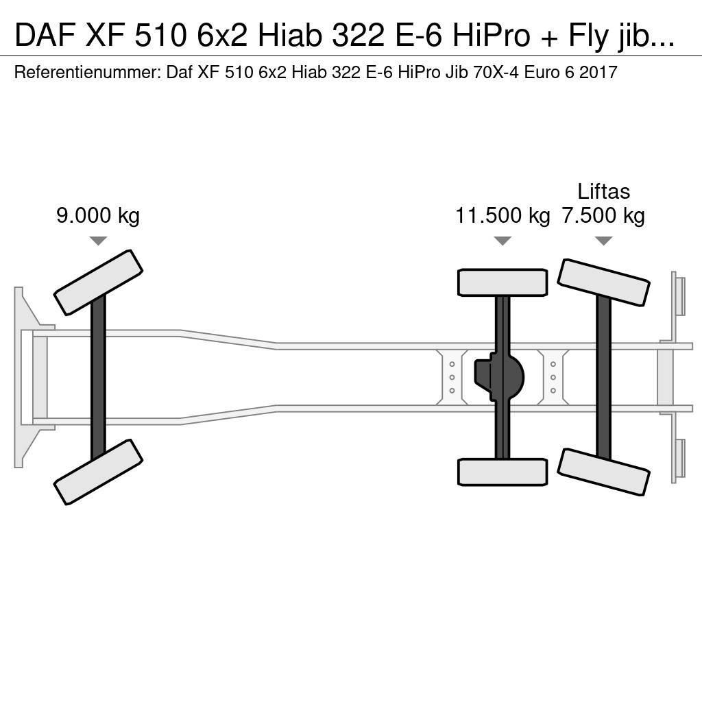 DAF XF 510 6x2 Hiab 322 E-6 HiPro + Fly jib Euro 6 Rabljene dizalice za težak teren