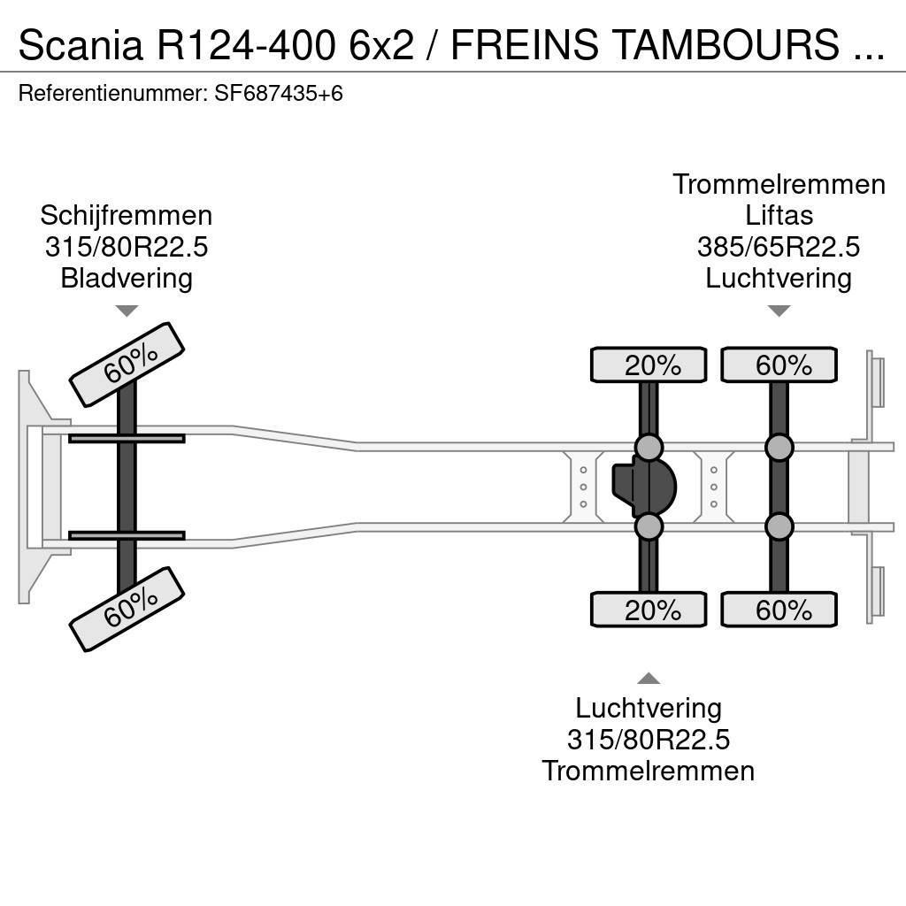 Scania R124-400 6x2 / FREINS TAMBOURS / DRUM BRAKES Rol kiper kamioni s kukama za dizanje