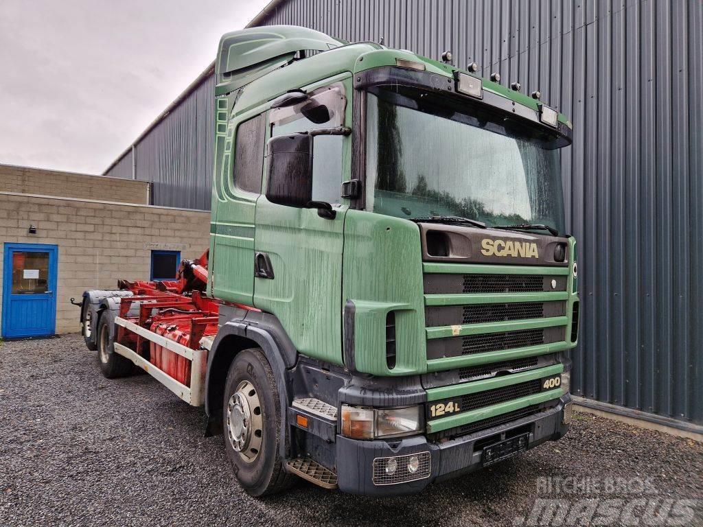 Scania R124-400 6x2 / FREINS TAMBOURS / DRUM BRAKES Rol kiper kamioni s kukama za dizanje