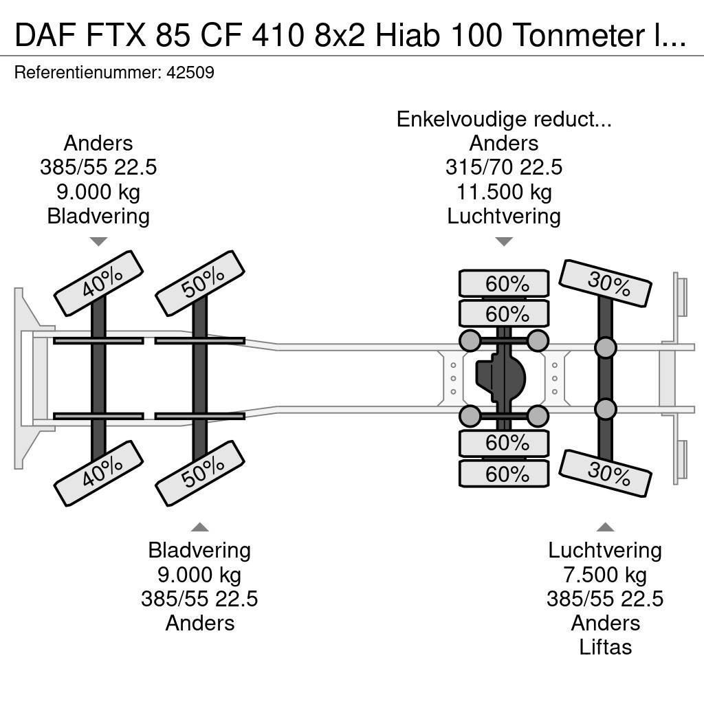 DAF FTX 85 CF 410 8x2 Hiab 100 Tonmeter laadkraan + Fl Rabljene dizalice za težak teren
